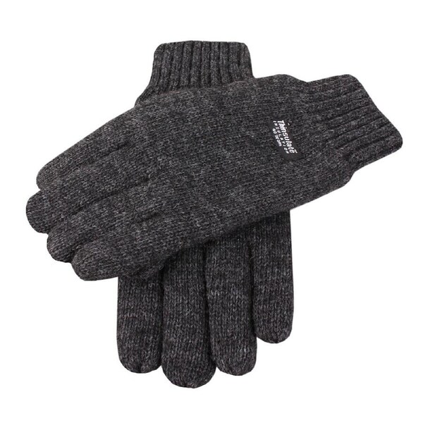 Mens Wool Blend Thinsulate Lined Knitted Gloves - Charcoal Marle L