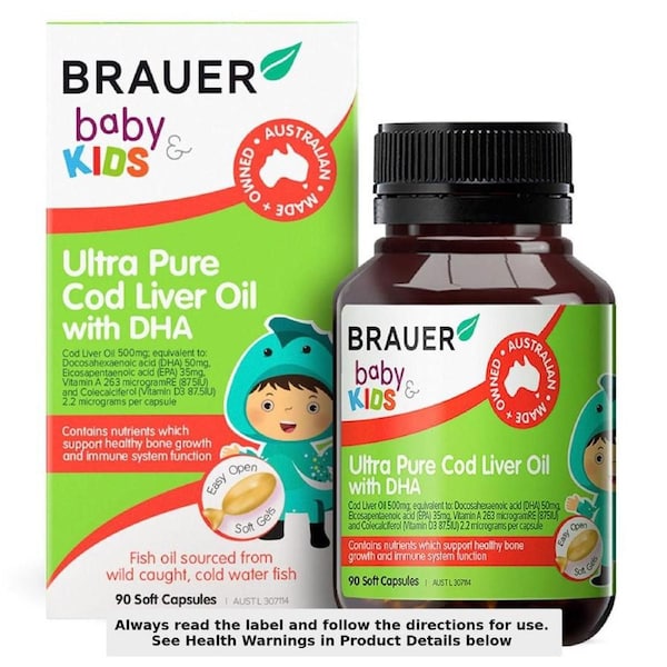 Brauer Baby & Kids Ultra Pure Cod Liver Oil with DHA 90 Soft Gels