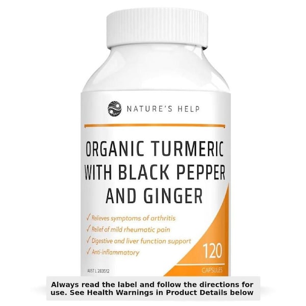 Nature's Help Organic Turmeric with Black Pepper and Ginger 120 Capsules