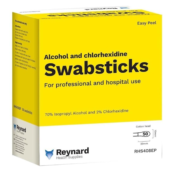 Reynard 2% Chlorhexidine & 70% Alcohol Swab Sticks 50 Pack