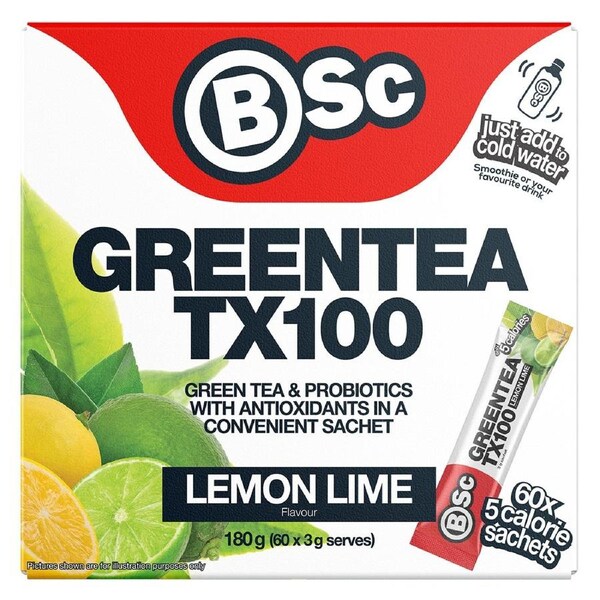 BSc Green Tea TX100 Lemon Lime 60 x 3g Sachets