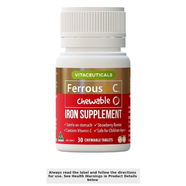 Vitaceuticals Ferrous + C Iron Supplement 30 Chewable Tablets