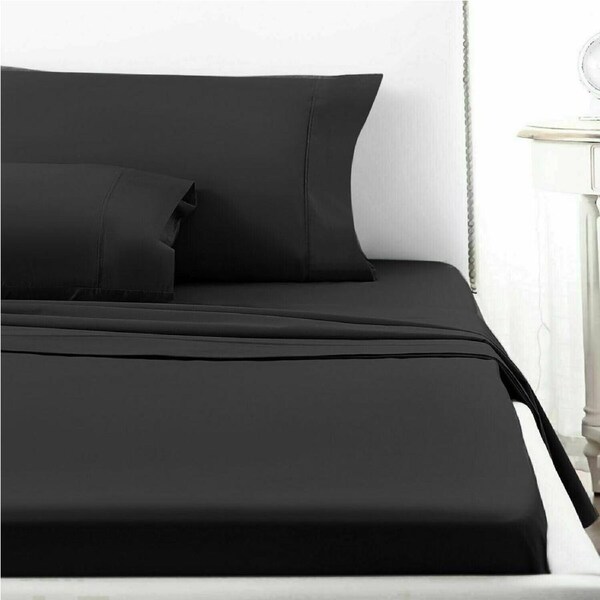 Black Single Size Bed Sheet Set Fitted Flat Pillowcases 2000TC Hotel Collection