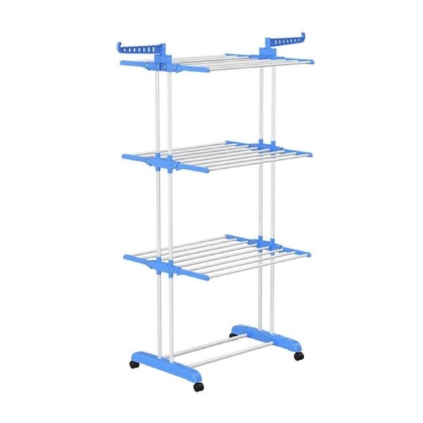 Airer Drying Rack Foldable Clothes Hanger Horse Stand Support Blue Laundry Rack