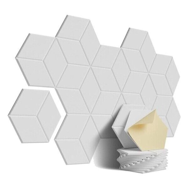 Self Adhesive Acoustic Foam Sound Insulation 12Pack Sound Proofing Panels White