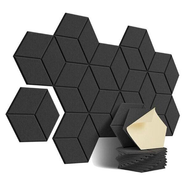 Self Adhesive Acoustic Foam Sound Insulation 12Pack Sound Proofing Panels Black