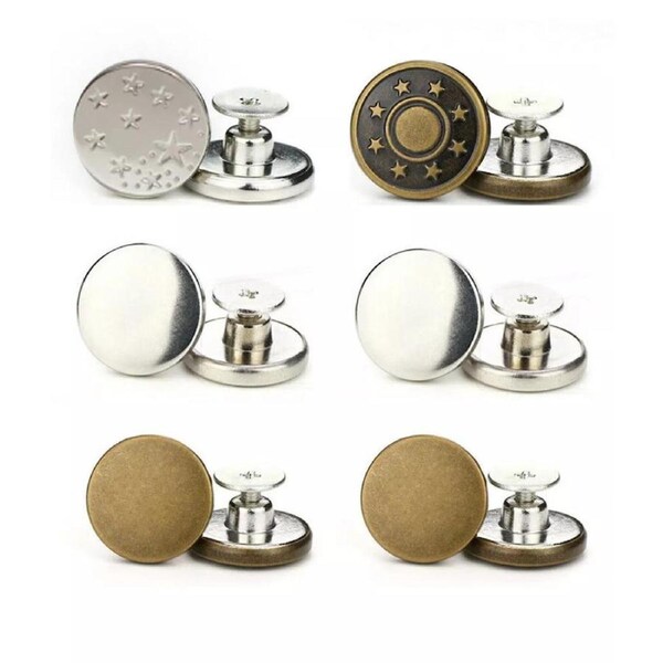 Mix Pattern 6 Sets Universal Screw Remove Adjust Jacket Jeans Pants Buttons