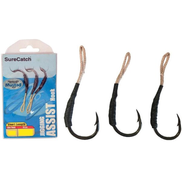 3PK Surecatch Short Length Jigging Assist Hooks Rigged with Mustad Hooks Sz 9/0