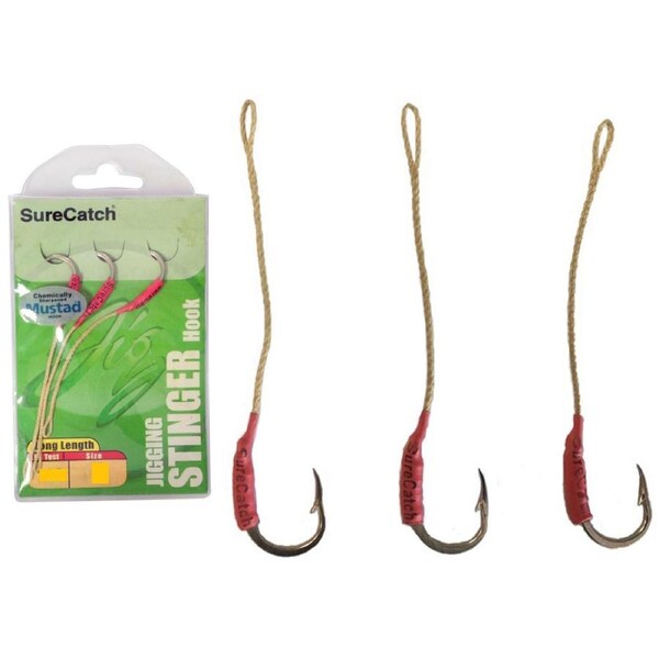 3PK Surecatch Long Length Stinger Jigging Hook Rigs Mustad Hooks Size 1