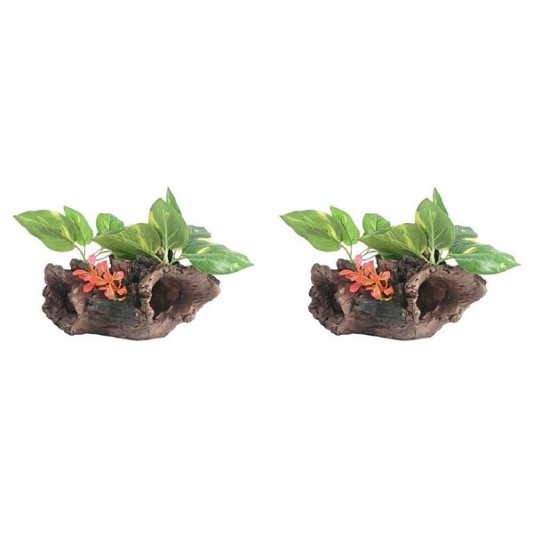 2PK Dudley's World Of Pets Stump w/ Leaves Aquarium/Tank Decoration Ornament