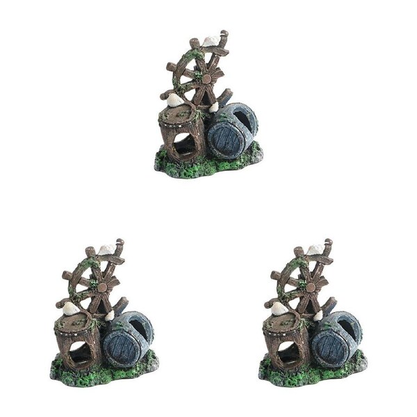 3PK Dudley's World Of Pets Wheel & Barrels Aquarium/Tank Decoration Ornament