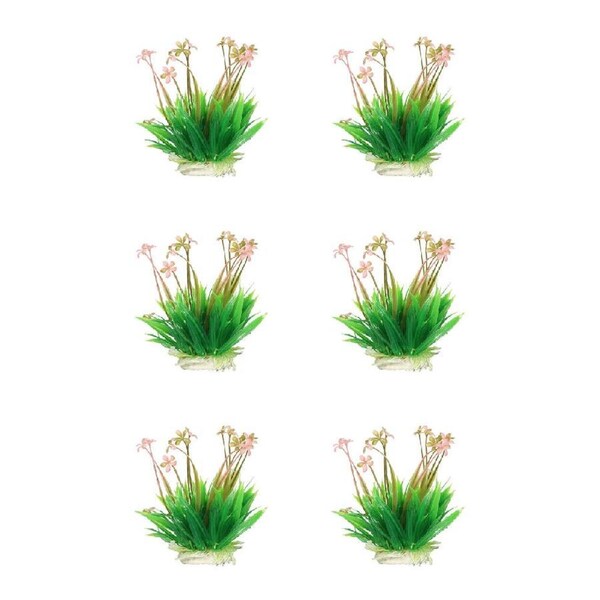 6PK Dudley's World Of Pets Aquarium/Fish Tank Resin Grass w/ Flowers Decor 26cm