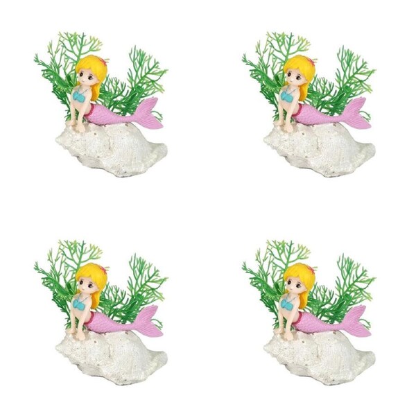 4PK Dudley's World Of Pets Aquarium/Fish Tank Resin Mermaid On Shell Decor 9cm