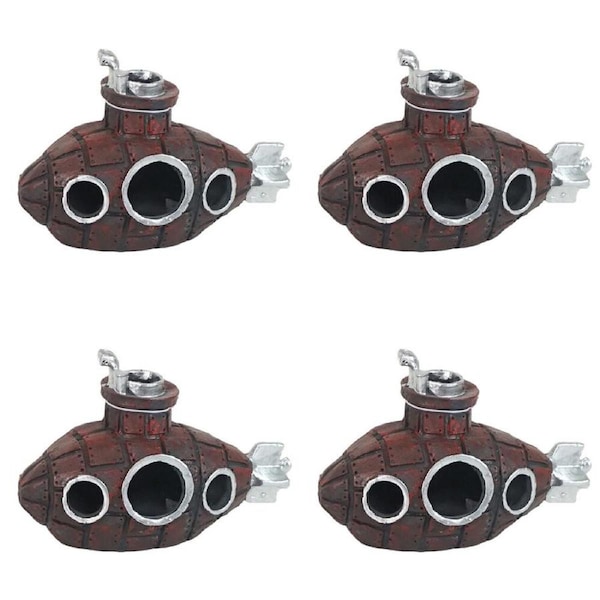 4PK Dudley's World Of Pets Aquarium/Fish Tank Submarine Ornament Decor 12cm