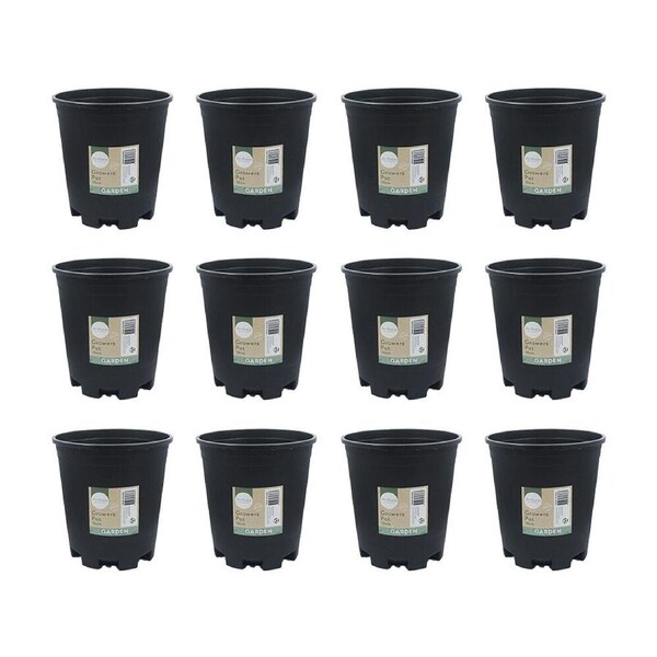 12PK Antheia Green Homewares Growers Black Pot Plant Container Plastic 22cm