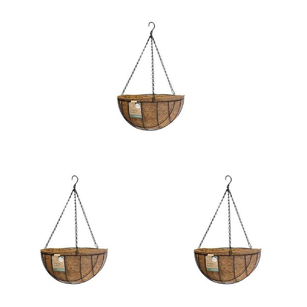 3PK Antheia Green Homewares Coconut Fibre Hanging Plants Basket & Liner 35cm