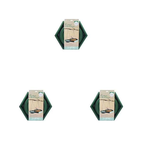 6pc Antheia Green Homewares Bird Bath & Bird Feeder Green 28cm