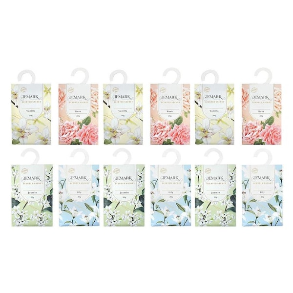 12PK Jemark Fragrance Sachet 20g Scent Assorted Lily/Rose/Jasmine/Vanilla