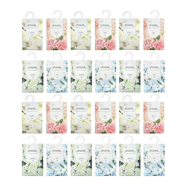 24PK Jemark Fragrance Sachet 20g Scent Assorted Lily/Rose/Jasmine/Vanilla