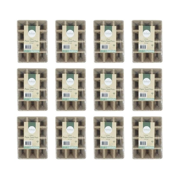 48pc Antheia Green Homewares 12-Cell Eco Paper Seed Pot Plant Growing Tray