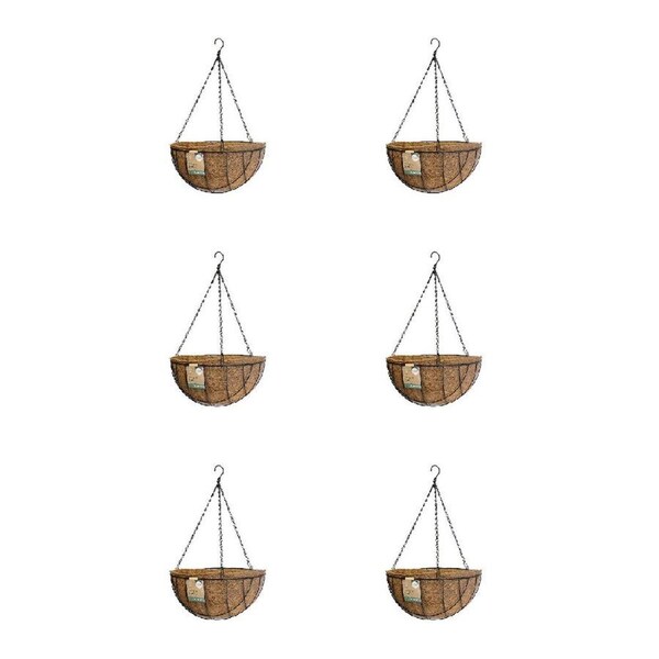 6PK Antheia Green Homewares Coconut Fibre Hanging Plants Basket & Liner 35cm