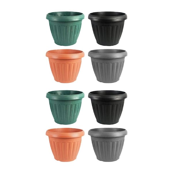 8PK Antheia Green Homewares 38cm Round Plastic Pot Flower/Plant Container Assort