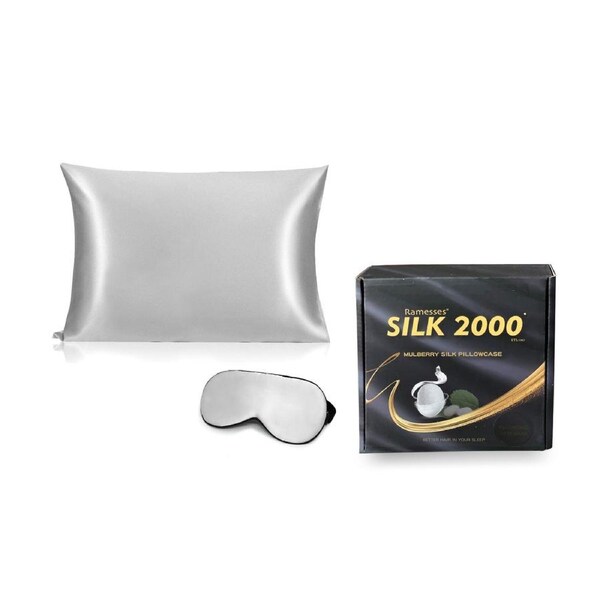 Ramesses Mulberry Silk Pillowcase With Eye Mask Silver