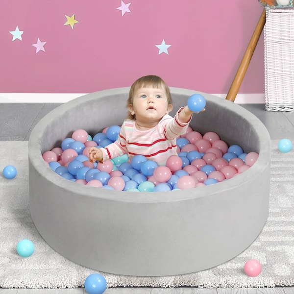 BoPeep Kids Ball Pit Foam Ocean Play Pool with Balls (Optional) Grey-With 300 Balls(120CM)