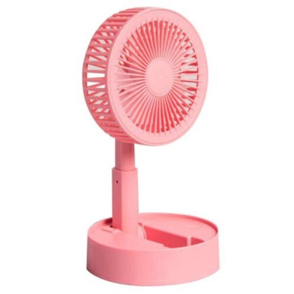 USB Rechargeable Foldable Fan Table Desk Portable Telescopic Floor Fan - 3 Speeds Pink