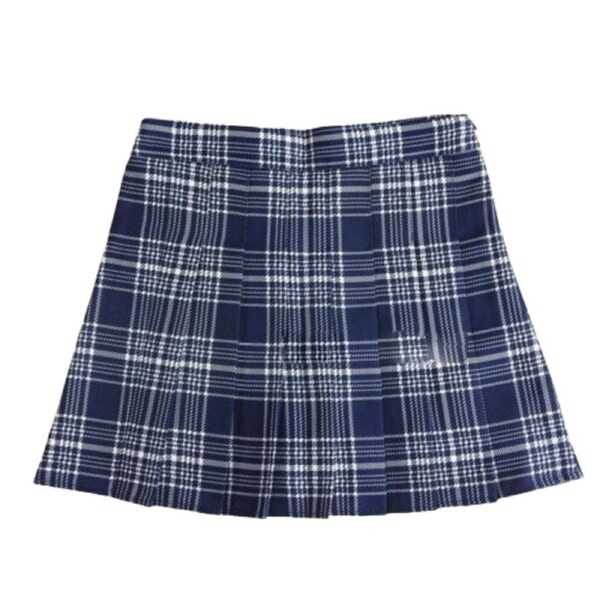 Women Girls School Pleated Skirt Summer High Waist Tartan Short Skirt - Navy Grid S