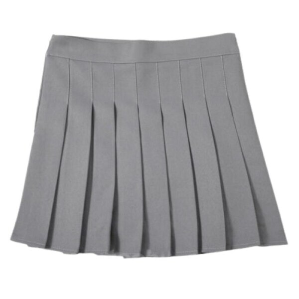 Women Girls School Pleated Skirt Summer High Waist Tartan Short Skirt - Grey S