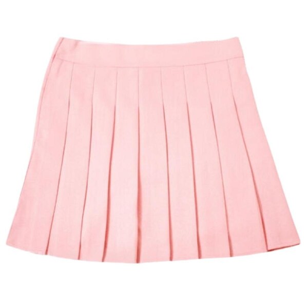 Women Girls School Pleated Skirt Summer High Waist Tartan Short Skirt - Light Pink S