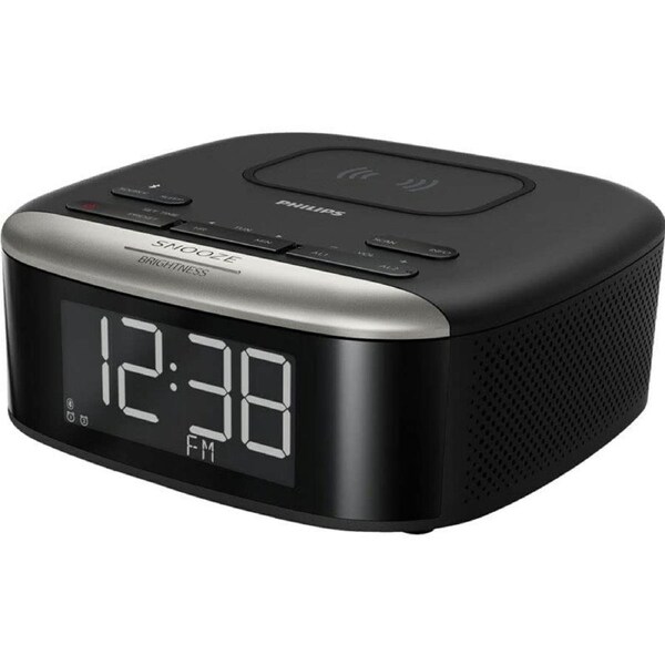 Philips Alarm Clock with Digital/FM Radio & QI Charging - Black