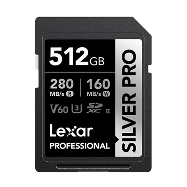 Lexar Professional SILVER PRO 512GB SDXC UHS-II Card 512GB C10, UHS-II(U3), V60, Silver Pro, up to 280MB/s read, 160MB/s write LSDSIPR512G-BNNNG