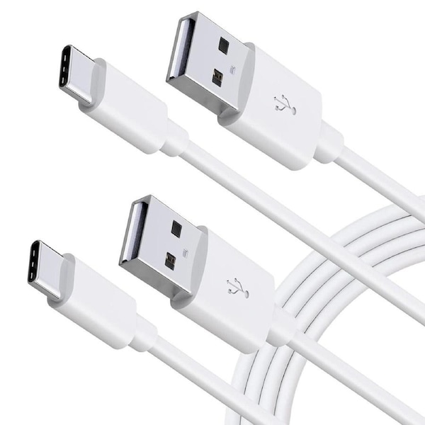 2 Pack 1m Data Transfer Charger Charging USB Type C Phone Tablet Cable Cord Bulk White TPE Plastic