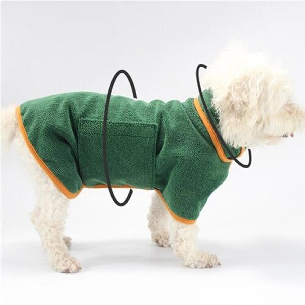 Dog Bathrobe Towel Microfibre Bath Robe Drying Robe Coat Soft - Green XL 61 to 75cm