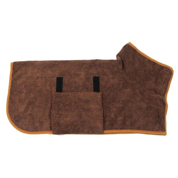 Dog Bathrobe Towel Microfibre Bath Robe Drying Robe Coat Soft - Coffee XS 28 to 33cm