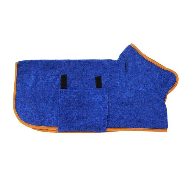 Dog Bathrobe Towel Microfibre Bath Robe Drying Robe Coat Soft - Blue S 34 to 40cm
