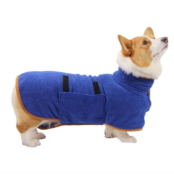 Dog Bathrobe Towel Microfibre Bath Robe Drying Robe Coat Soft - Blue M 31 to 50cm