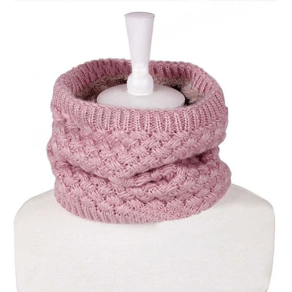 Winter Knit Scarf Velvet Snood Wool Neck Warmer For Child Adult Unisex Thickened Pink