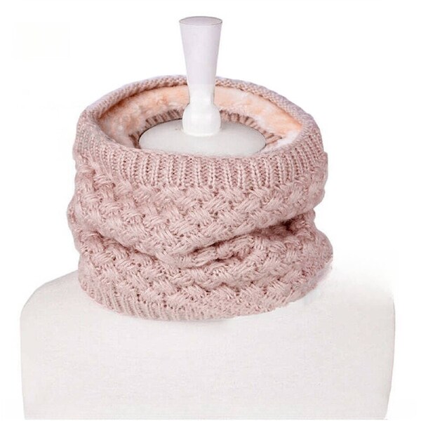 Winter Knit Scarf Velvet Snood Wool Neck Warmer For Child Adult Unisex Thickened Beige