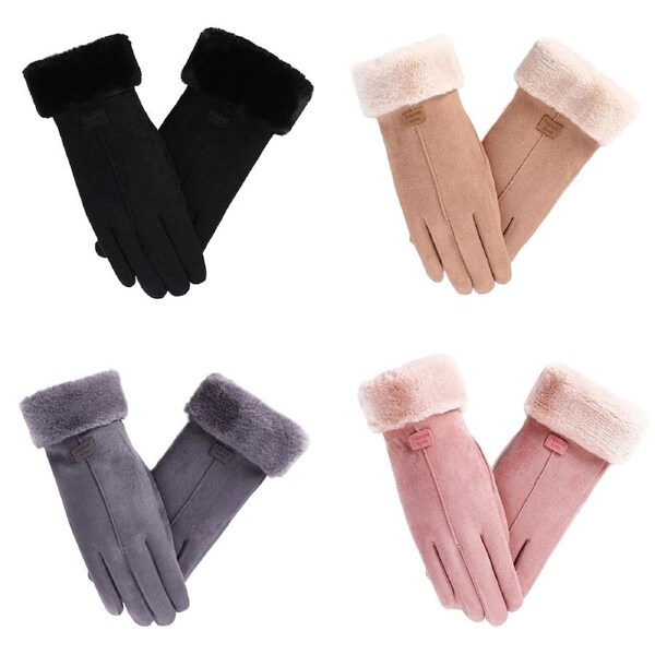 Women Winter Gloves Thermal Sheepskin Touch Screen Warm Windproof Soft Outdoor Khaki