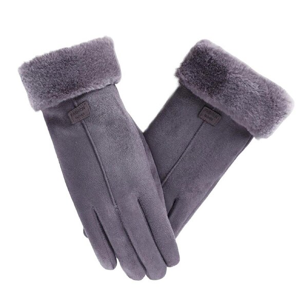 Women Winter Gloves Thermal Sheepskin Touch Screen Warm Windproof Soft Outdoor Gray