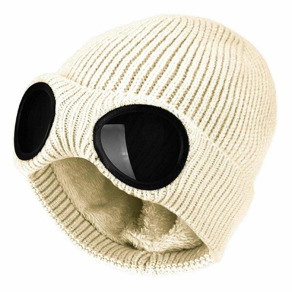 Men Women Chunky Beanie Hat Winter Warm Soft Woolen Knitted Skull Cap Windproof Beige