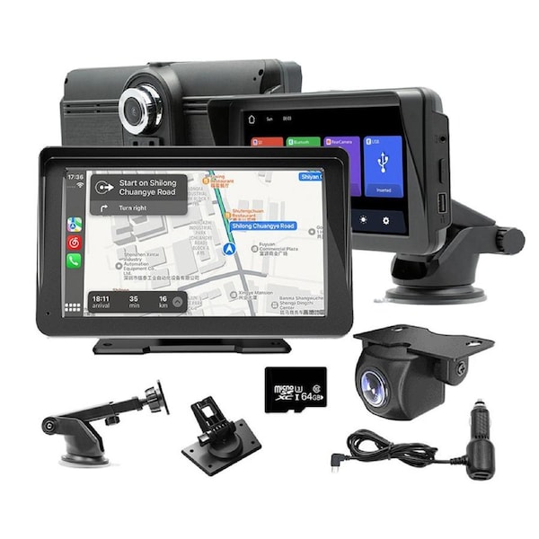 7" IPS HD Touch Screen Apple Android Carplay with 1080P Dual Dashcam 64G Card