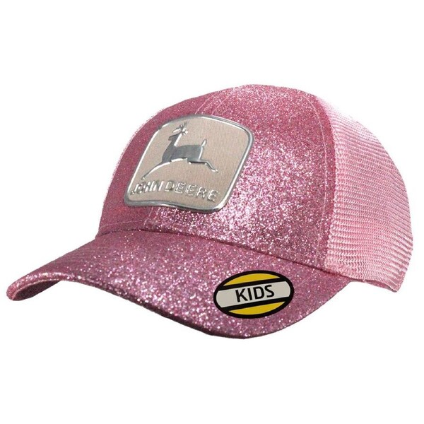 John Deere Toddler One Size Vintage Logo Glitter Mesh Trucker Cap/Hat Pink