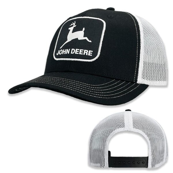 John Deere Moline 112 Fit Themed Mens Cotton/Mesh Trucker Hat/Cap Black/White