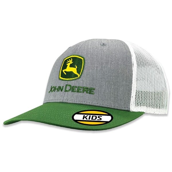 John Deere LP86080-JD Kids-Basic Trucker Mesh Cap-Heather Grey/Green/White