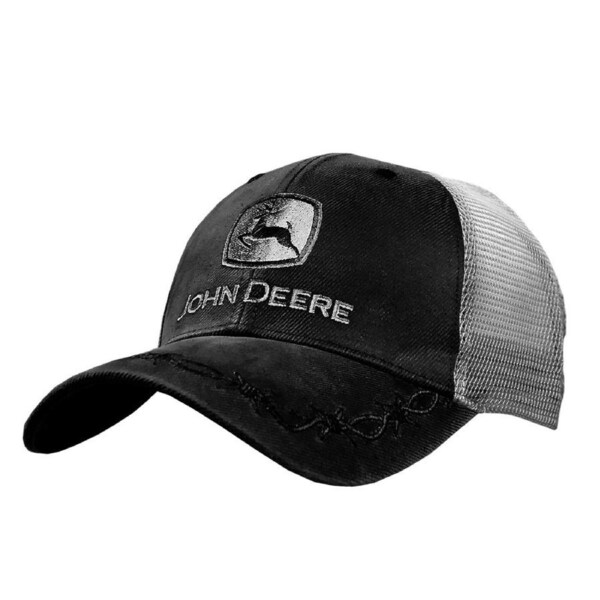 John Deere LP68009-JD Oilskin Trucker Mesh Cap-Black/Silver
