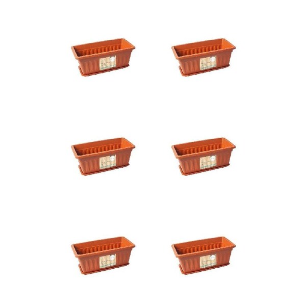 6PK Antheia Green Homewares Rectangle Garden Pot w/ Saucer Assorted Brown